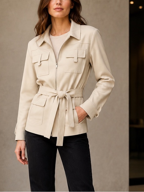Calvin Klein Jackets & Blazers - Calvin Klein Classic Off White Utility Zip Jacket with Self Tie Removable Belt